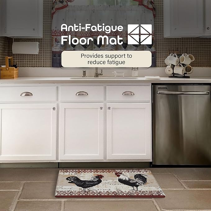 Anti-Fatigue Floor Comfort Mat - 18 x 30 Inch (Rooster) - Waterproof Non-Slip Rug - Easy to Clean Cushioned Mat for Kitchen, Bathroom, Standing Desk & Office - Achim Home Decor (Pack of 2)