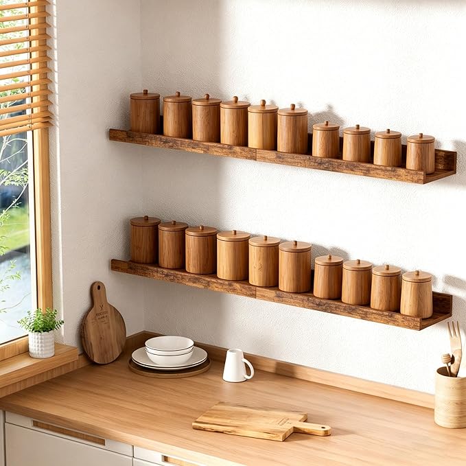 upsimples Floating Shelves for Wall, Wall Shelves for Decor Storage Set of 6, Wall Mounted Wood Shelf for Bedroom, Living Room, Bathroom, Kitchen, Picture Ledge Shelf, Brown