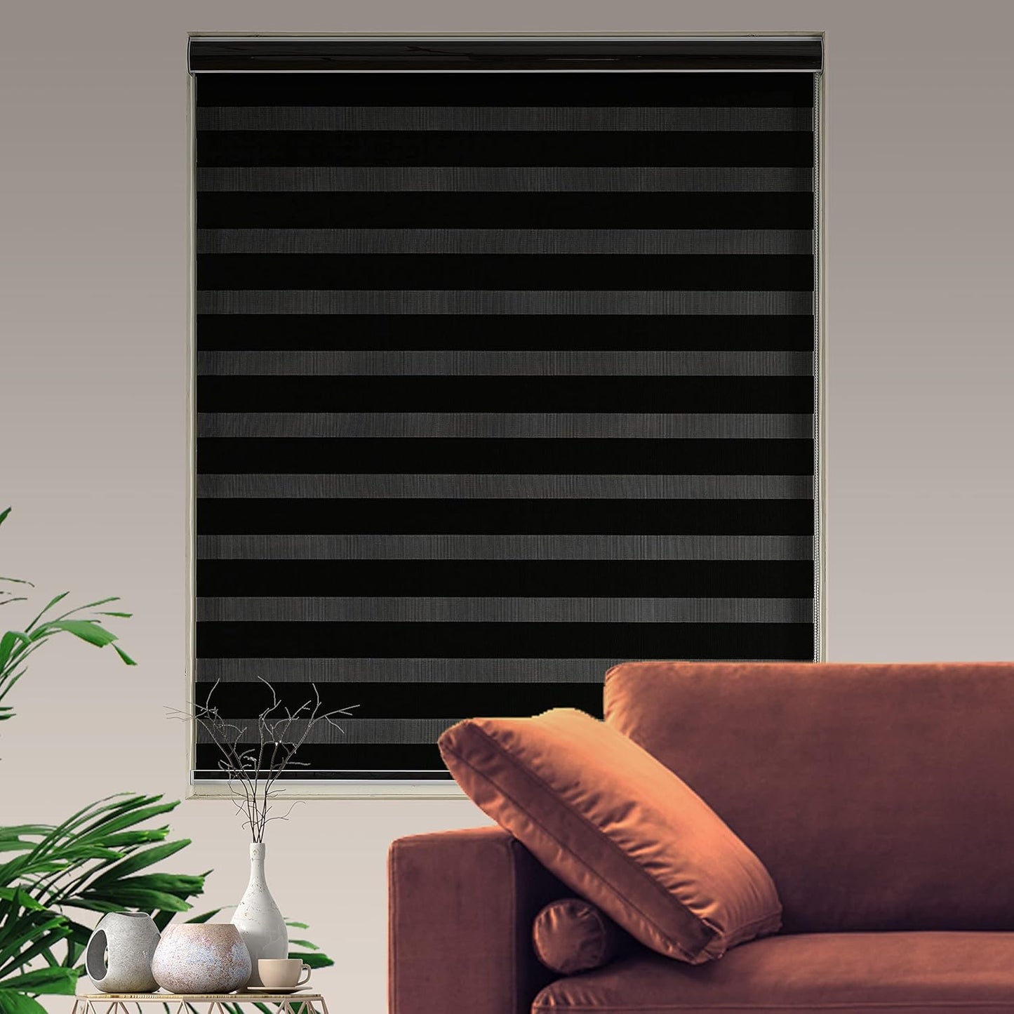 Custom Size Zebra Blinds for Windows Roller Shades Light Filtering Shades Room Darkening Window Shades for Kitchen Bedroom Office Easy to Install(Custom Size Black Color)