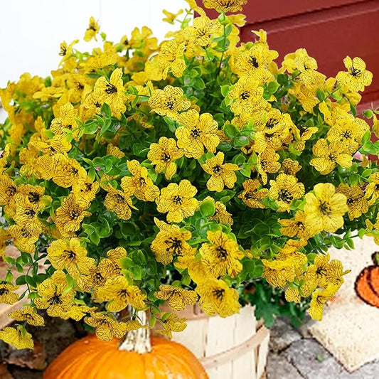 trytuny Artificial Flowers for Outdoor, UV Resistant Fake Silk Flowers, Realistic Faux Plants for Outside Indoor Porch Patio Window Box Planter Home Decor (14, Yellow)