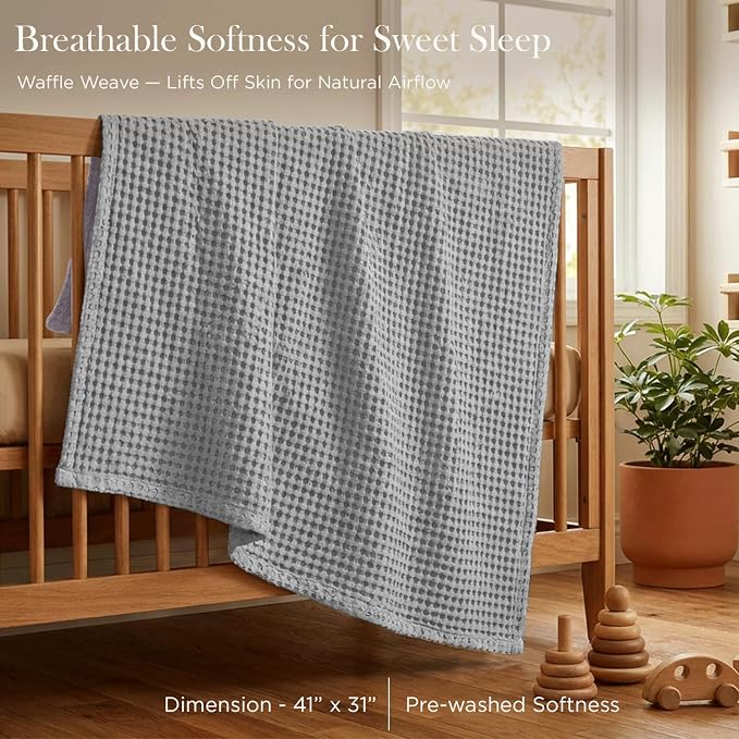 Threadmill Cooling Waffle Baby Blanket | Made from Rayon Derived from Bamboo | Swaddle Blankets for Newborns | 41 x 37 Inches|Ultra-Soft Baby Wrap for Boys & Girls|Registry Essential| Scottish Grey