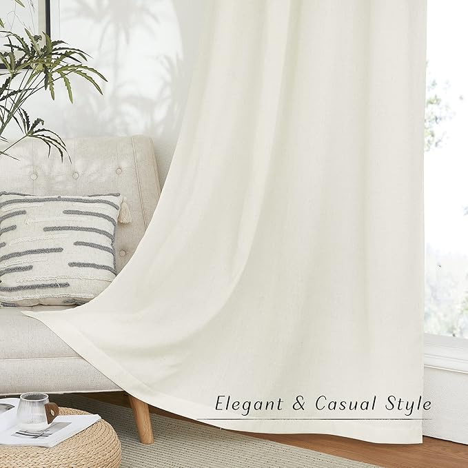 NICETOWN Off White Linen Curtains 84 inch Length, Grommet Privacy Added Thick Flax Not See Through Window Treatments Semi Sheer Drapes for Bedroom/Living Room, W55 x L84, 2 Panels