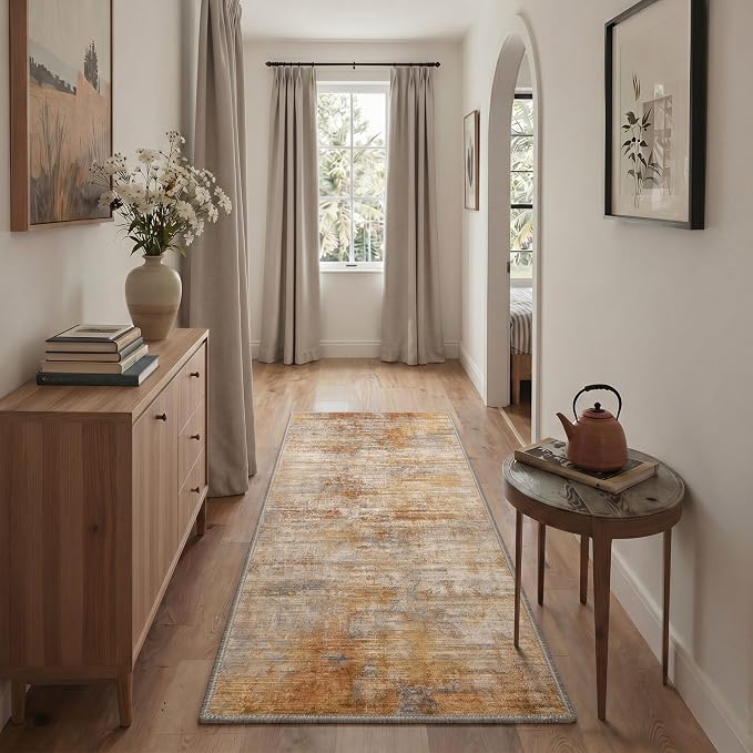 BEIMO Area Rugs 8x10 for Living Room Bedroom, Modern Abstract Machine Washable Rug, Large Soft Low Pile Floor Cover with Non Slip Backing for Dining Room, Dusty Orange Beige