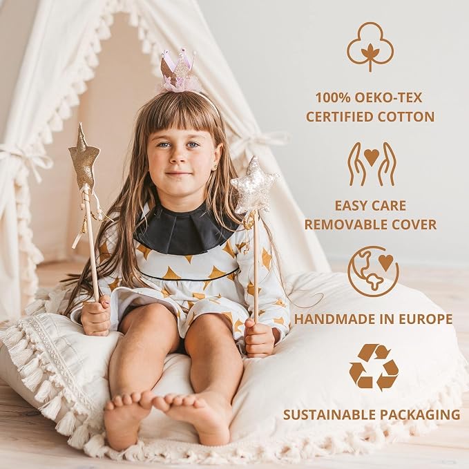 MINICAMP Large Kids Floor Cushion – Ultra Fluffy Washable Bean Bag Chair & Reading Pillow with Boucle Sherpa Cover – Soft Kids Lounger Floor Seat for Playroom, Bedroom or Nursery - Made in EU
