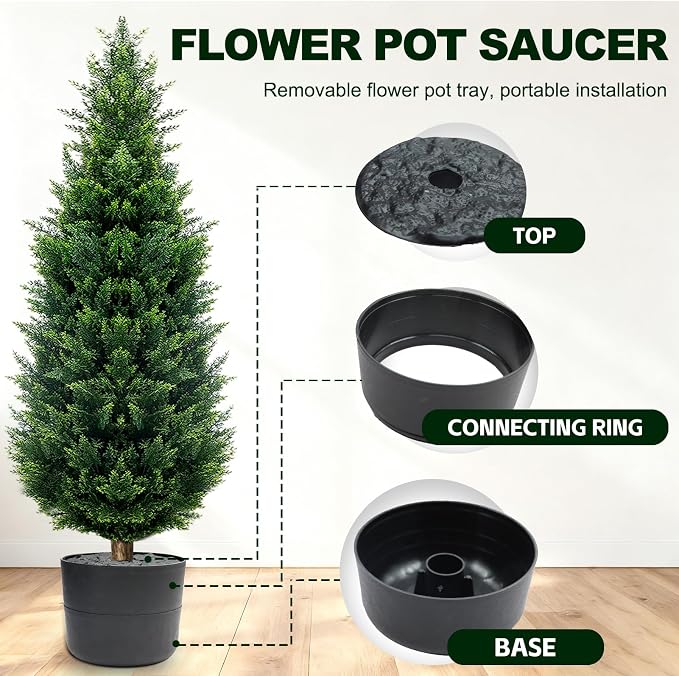 5Ft Artificial Cedar Topiary Trees (2-Pack) - UV Resistant Fake Shrubs with Ground Spike for Outdoor & Indoor Use, Front Porch, Garden Decor