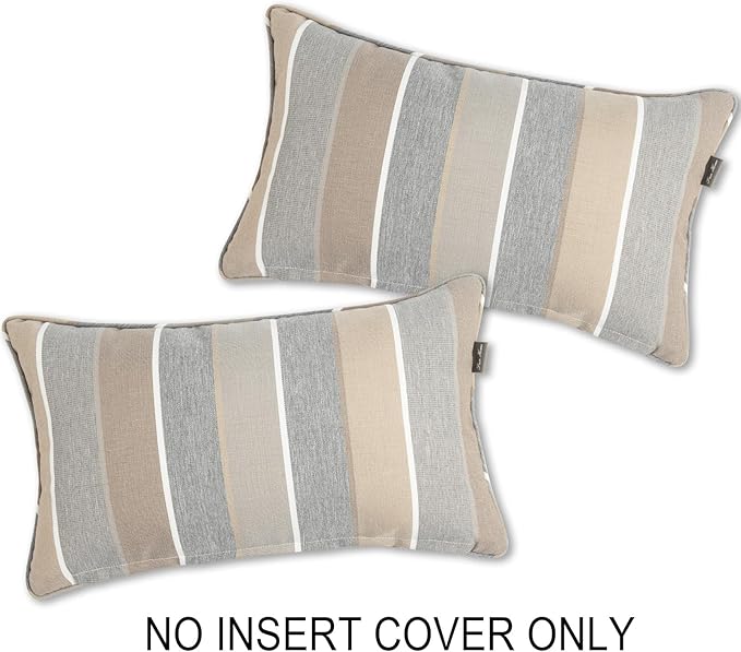 FUNHOME Waterproof Outdoor Lumbar Pillow Covers Set of 2,Home Decor for Garden Patio Furniture,Couch,Sofa 12"x20" Inch Decorative Pillows Cover Only,NO Insert(Gray Stripe)
