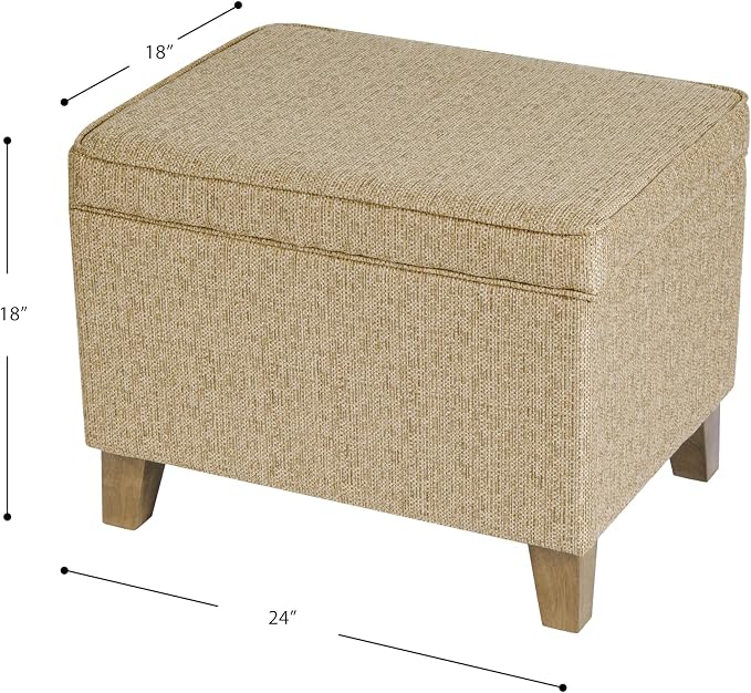 Homepop Home Decor | Medium Square Storage Ottoman with Hinged Lid | Ottoman with Storage for Living Room & Bedroom, Tan