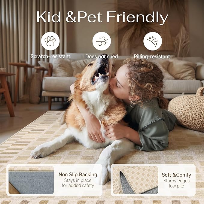 PureCozy Machine Washable Beige 2x6 Runner Rug for Hallways Indoor Kitchen Long Carpet Non-Slip Low Pile Modern Soft Accent Throw Rugs for Entrance Bedroom Dining Laundry