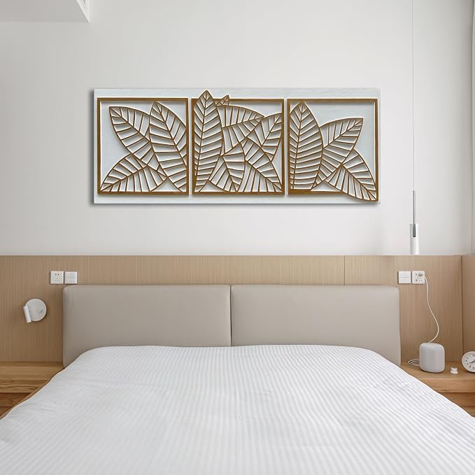 NANKAI Art Hand-Painted White and Yellow Textured Wall Decoration Painting. Large Oil Painting with Three-Dimensional Leaf Texture Suitable for Home Wall Decoration. 24x60 inches