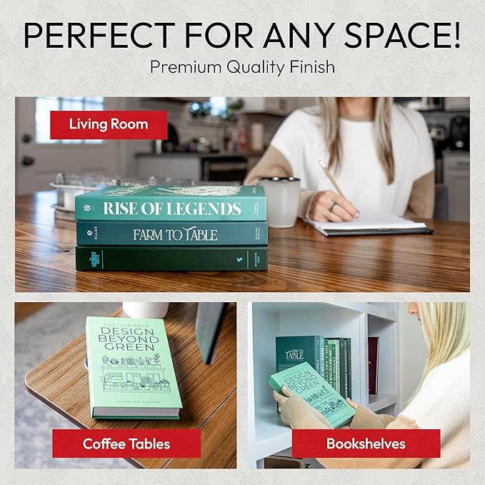 Decorative Books | Green 10 Book Set with 3 Sizes | Preassembled with Hidden Storage | Perfectly Stackable for Easy Home Staging | Book Decor to Elevate Your Space | Home Decor Made Simple!