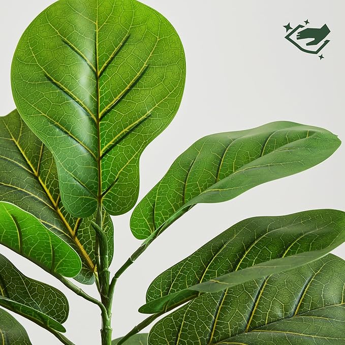 2 Pack Artificial Fiddle Leaf Fig Tree 30in, Large Realistic Faux Ficus Lyrata Plant with Wood-Grain Pot Table Top Faux Plant for Indoor Outdoor Home, Office, Living Room, Bathroom Decor