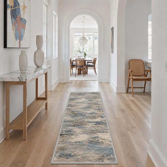 BEIMO Area Rugs 8x10 for Living Room Bedroom, Modern Abstract Machine Washable Rug, Large Soft Low Pile Floor Cover with Non Slip Backing for Dining Room, Dusty Blue