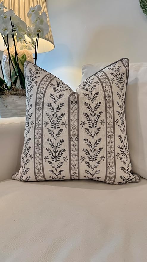 Jillien Harbor “The Campbell” Decorative Pillow Cover – Beige & Taupe Neutral Home Accent Pillow Cover with Ivory Background – Grandmillennial Home Decor, 20" x 20"