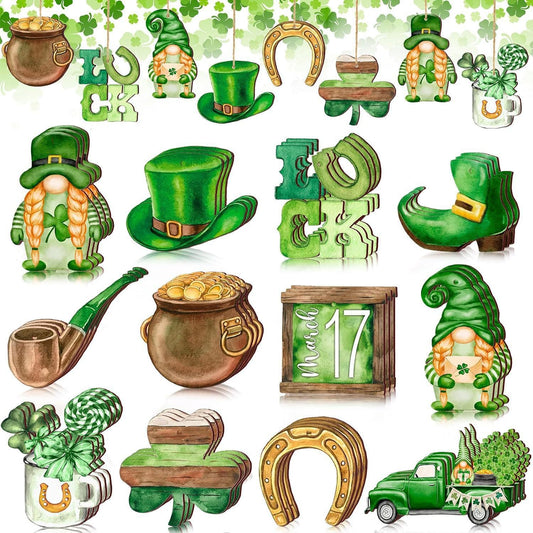 St Patricks Day Ornaments for Tree Shamrock Ornaments Wooden Dwarf St.Patricks Day Decorations 12 Pcs Lucky Hanging Ornaments for St. Patricks Day Tree for Saint Patrick's Party Supplies