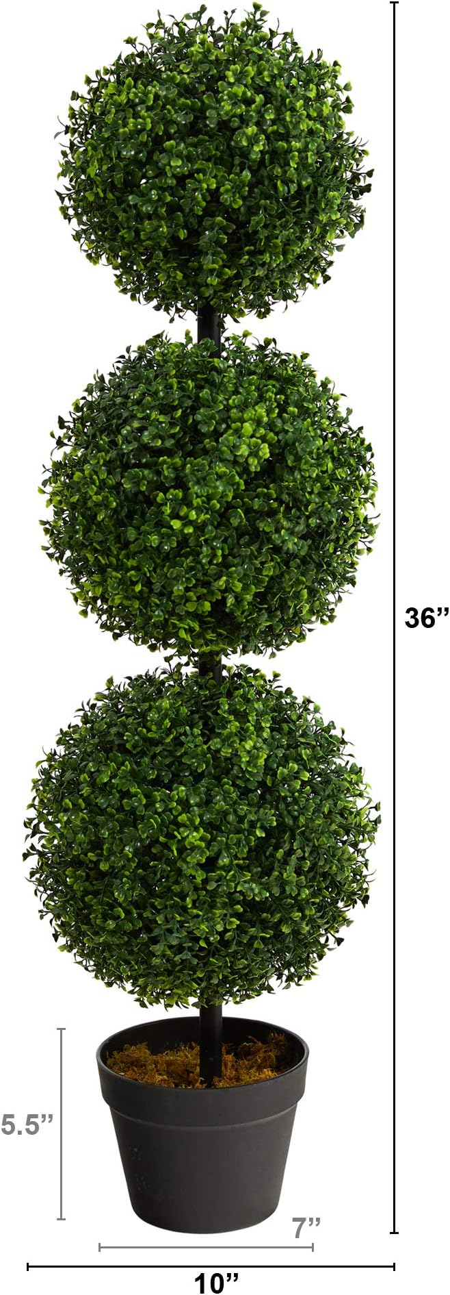 Nearly Natural 36in Artificial Triple Ball Boxwood Topiary Tree - Indoor Outdoor Realistic Faux Greenery for Home Patio Office Decor, Low Maintenance