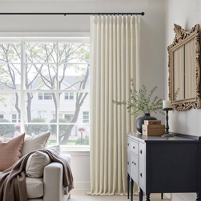 Flax Linen Curtains 84 Inch Long 70 Inch Wide Curtain for Living Room Dining Light Filtering Semi Sheer Modern Farmhouse Pleated Drape Back Tab Patio Sliding Door Large Window 2 Panel 70x84 Tan Beige