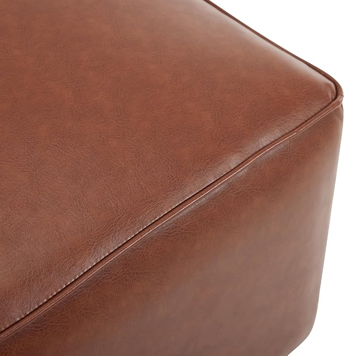 Christopher Knight Home Faux Leather Ottoman Footstool, Square Pouf Poufee Footrest Ottoman Large Seat, Modern Side Table for Living Room Bedroom Home Decor Gifts, Light Brown 30"