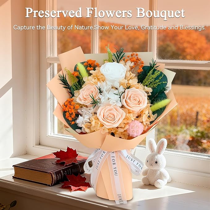 Flowers for Delivery,Preserved Flowers Bouquets – 4 Eternal Champagne Roses that Last 2-3 Years,Mothers Day Gifts for Mom,Grandma, Wife, Forever Flowers for Birthday,Valentines,Anniversary,Home Decor