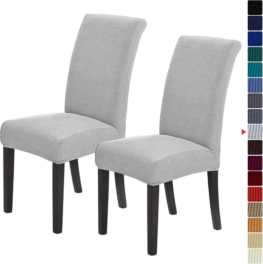 Howhic Stretch Chair Covers for Dining Room Set of 2, Removable Washable Dining Room Chair Covers, Dining Chair Slipcovers Seat Protector, Great Home Decor and Banquet Upholstery (Sliver, 2 Pack)