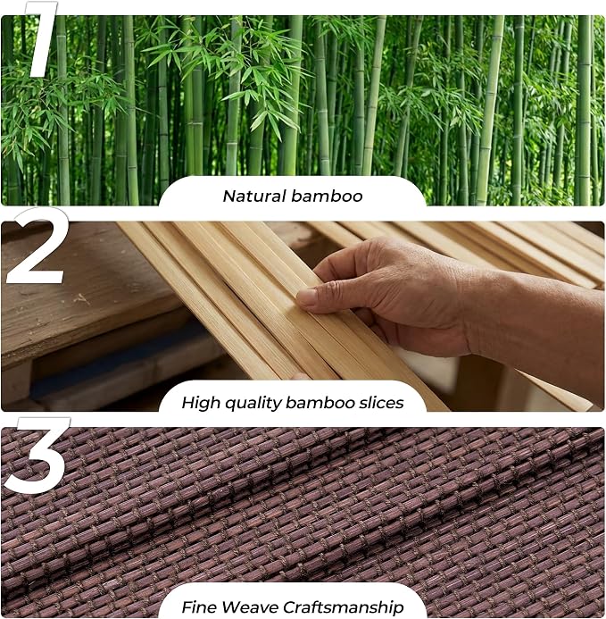 UNISHADES No Drill Cordless Bamboo Roman Shades, 28×64 in, Coffee | Natural material, Light Filtering, Easy Install