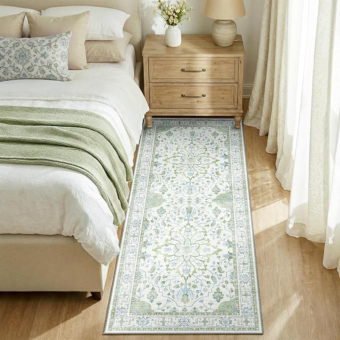 RELEANY Area Rugs 2'x6' Runner Rug Non Slip Washable for Kitchen Hallway Bedroom Beside Laundry Room Bathroom Rug, Floor Carpet, Green White Blue