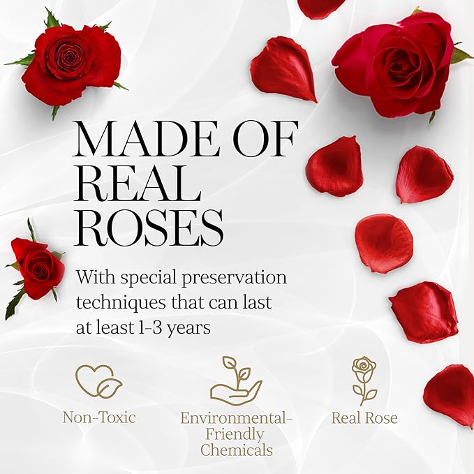 GLAMOUR BOUTIQUE 7 Flower Forever Heart Shape Box, Eternal Preserved Roses Gift for Her, Lasting Flowers, Petite Floral Heart Box for Birthday, Anniversary or Valentine’s Day, Red (Color-Treated)