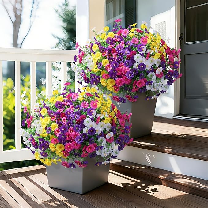 Ivydale 24 Bundles Artificial Flowers for Outdoors Faux Plants Spring Outdoor Decoration Silk Morning Glory Realistic UV Resistant Fake Petunias for Outside Porch Patio Window Garden Yard Home