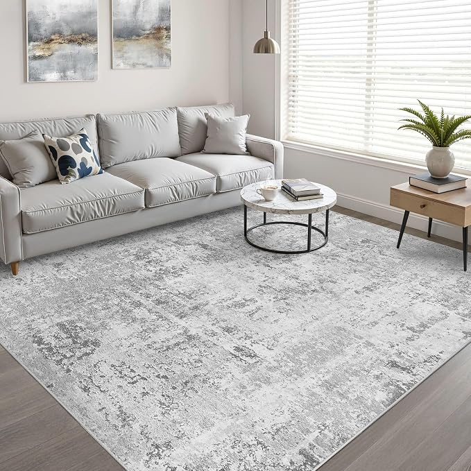 5x7 Area Rug Living Room: Washable Large Neutral Rug Abstract Soft Modern Stain Resistant Indoor Floor Non-Slip Carpet for Bedroom Nursery Kids Office Playroom Dining Room Under Table Home- Light Gray