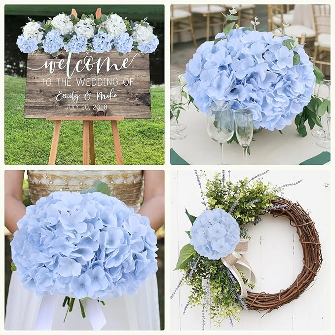AVIVIHO 65pcs Baby Blue Fake Flowers Hydrangea Artificial Flowers Bulk (Not Squished, No Steaming Need) Silk Flowers with Stems for Home Weddings,Table Centerpieces,Party Arch Decorations