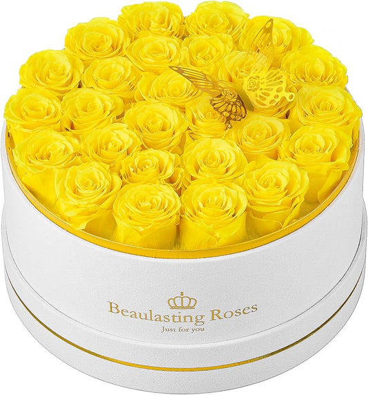 27 Preserved Roses Forever Flowers Real Roses in a Box Mother's Day Birthday Flowers for Her Mom Women Wife Valentine's Day, Yellow Roses