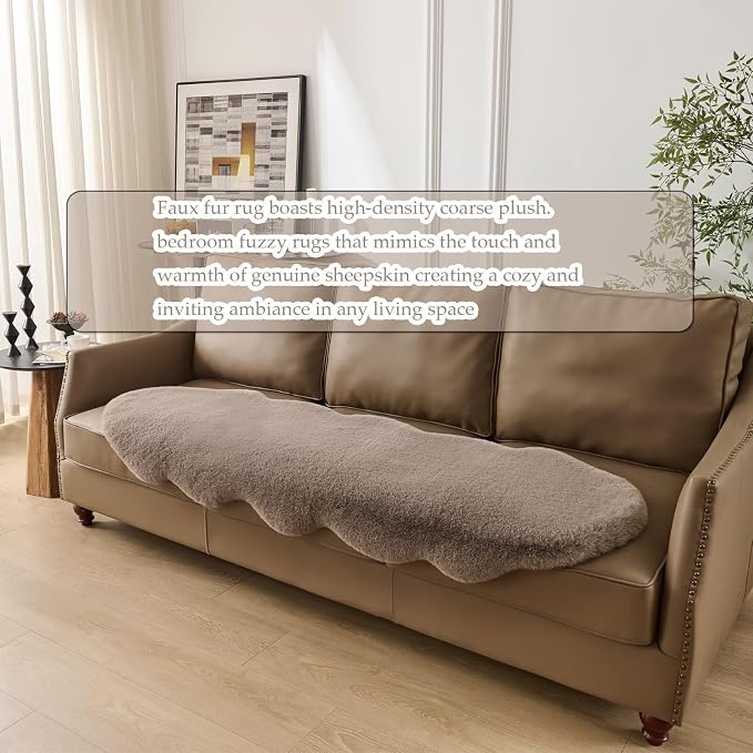 1700GSM Fuzzy Faux Sheepskin Fur Area Rug,Extra Soft Faux Fur Mat,Fluffy Shaggy Fur Rug for Bedroom Living Bedside Rug Room Decor-Taupe, 2 x 3 ft