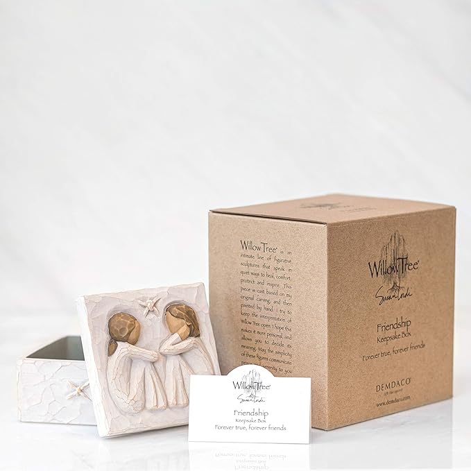 Willow Tree Friendship Keepsake Box, Forever True, Forever Friends, Holds Jewelry and Treasures, Carving of Best Friends or Sisters, Sculpted Hand-Painted Keepsake Box
