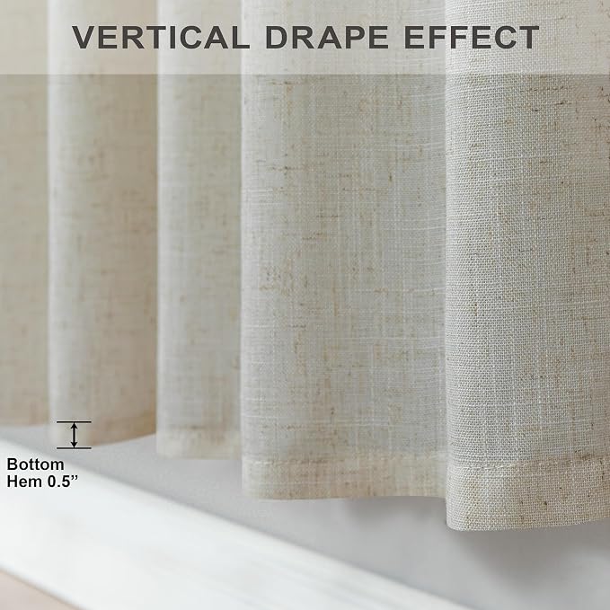 Beige Linen Curtains 38 Inch Width for Living Room 2 Panels Back Tab Rod Pocket Semi Sheer Light Filtering Mini Curtains for Door Window Boho Farmhouse Bedroom Decor Tan 38 Inch Wide by 84 Inch Length