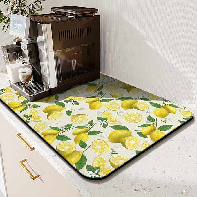 Fun Coffee Mat 19inx12in,Coffee Bar Mat for Countertops,Absorbent Hide Stain Anti-Slip Coffee Bar Accessories Fit Under Coffee Machine Mat,dish Drying Mats for Kitchen