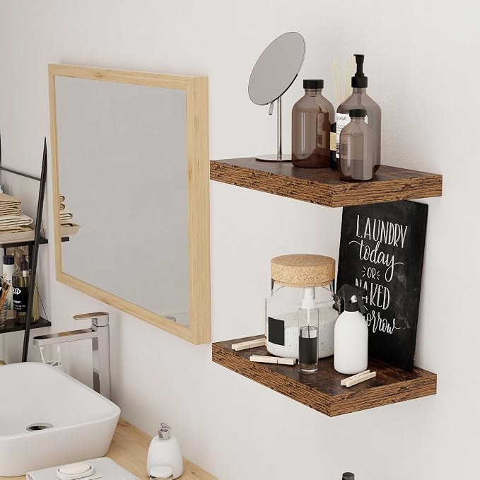 Floating Shelves for Wall, 16 inch Shelves Rustic Wooden Wall Shelves for Storage & Organizer, Deep Farmhouse Shelves for Bathroom Living Room Kitchen Bookshelf, 16 x 9.3 x 1.5 in, 2 Packs