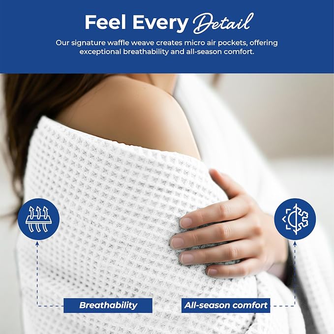 THREAD SPREAD 100% Cotton Waffle Twin Size Blanket for Bed - Soft Lightweight Breathable Waffle Weave Twin Blanket for All Season, Textured Throw Blankets for Bed, Sofa, Hotel, Hospital - White