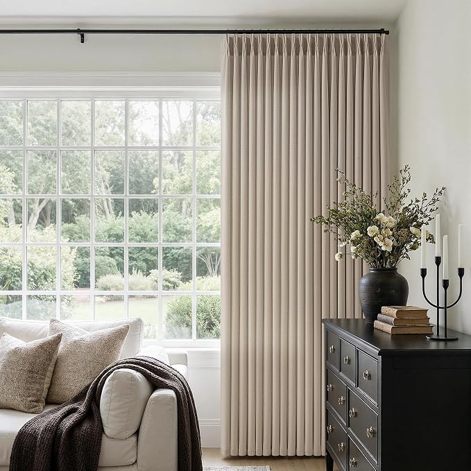 Burlywood Birch Pinch Pleat Linen Curtain 126 Inches Long for Living Room Back Tab Neutral Vintage Rustic Farmhouse Curtain Burlap Textured Extra Long Tan Pinch Pleated Drape for Dinning Room Bedroom
