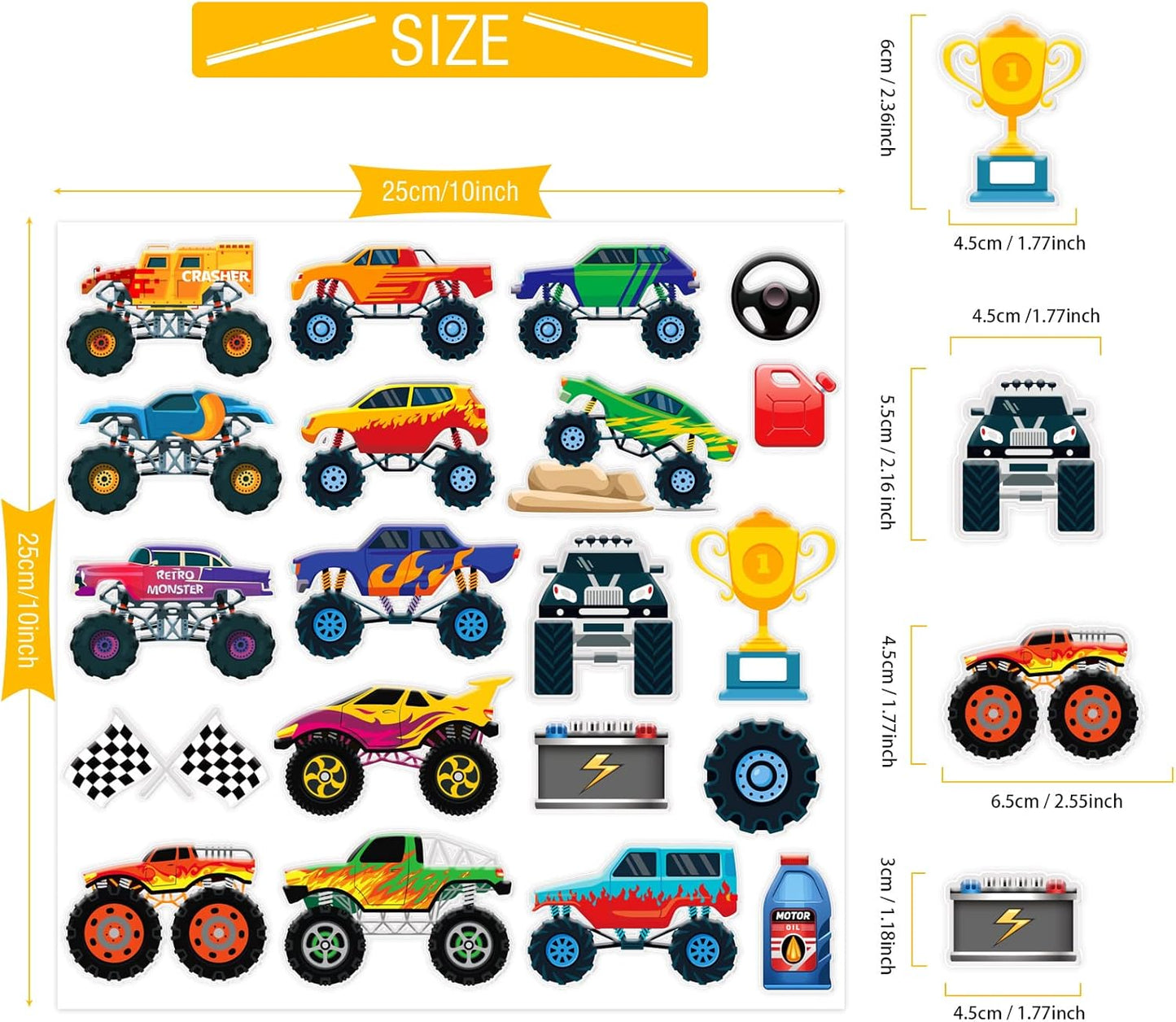 20 PCS Truck Thick Gel Clings Truck Window Gel Clings Decals Stickers for Kids Toddlers and Adults Home Airplane Classroom Nursery Transportation Party Supplies Decorations Removable and Reusable