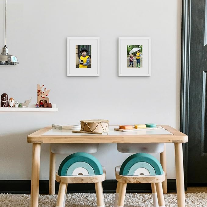 Picrit 8x10 Picture Frame Set of 12, Display 5x7 with Mat or 8x10 without Mat, Photo Frames for Wall Mounting or Table Top Display, White