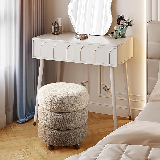Glitzhome Round Ottoman with Storage Set of 2 Vanity Stool Foot Rest with Removable Lid Modern Upholstered Velvet Storage Ottoman Stool for Living Room and Dorm, Gradient Brown