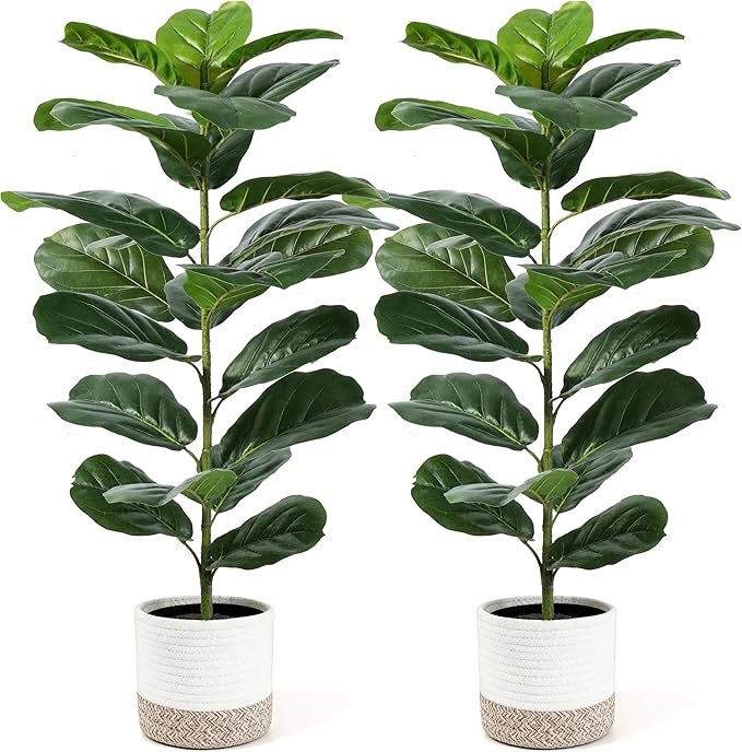 Der Rose 2 Pack 30" Artificial Fiddle Leaf Fig Tree, Mid-Size Realistic Plants Indoor & Outdoor Fake Plants for Apartment Home Living Room Office Decor