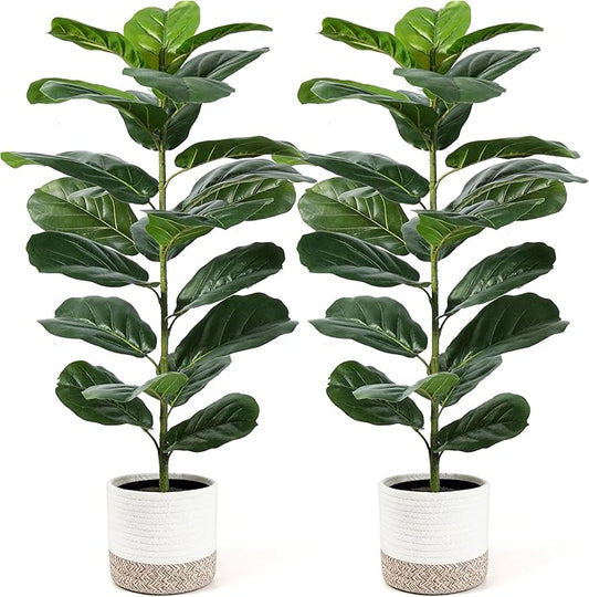 Der Rose 2 Pack 30" Artificial Fiddle Leaf Fig Tree, Mid-Size Realistic Plants Indoor & Outdoor Fake Plants for Apartment Home Living Room Office Decor