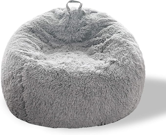 BCU Bean Bag Chair Cover Ultra Soft Fluffy Faux Fur Beanbag Cover Plush Living Room Chairs Cover for Adults and Kids, Grey