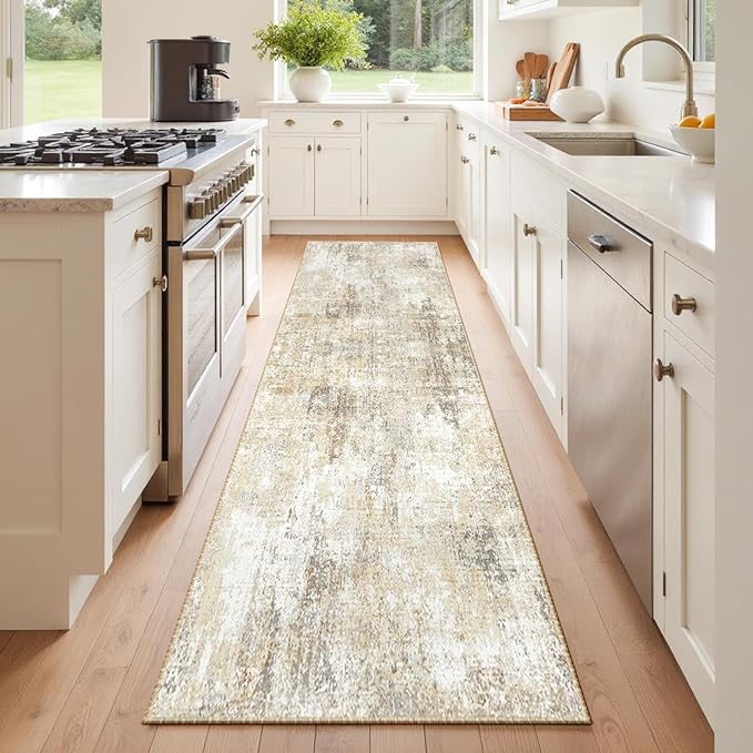 RELEANY Washable Area Rugs 2'x6' Non-Slip Modern Abstract Soft for Living Room Entryway Bedroom Nursery, Print Pattern, Neutral Brown Gray