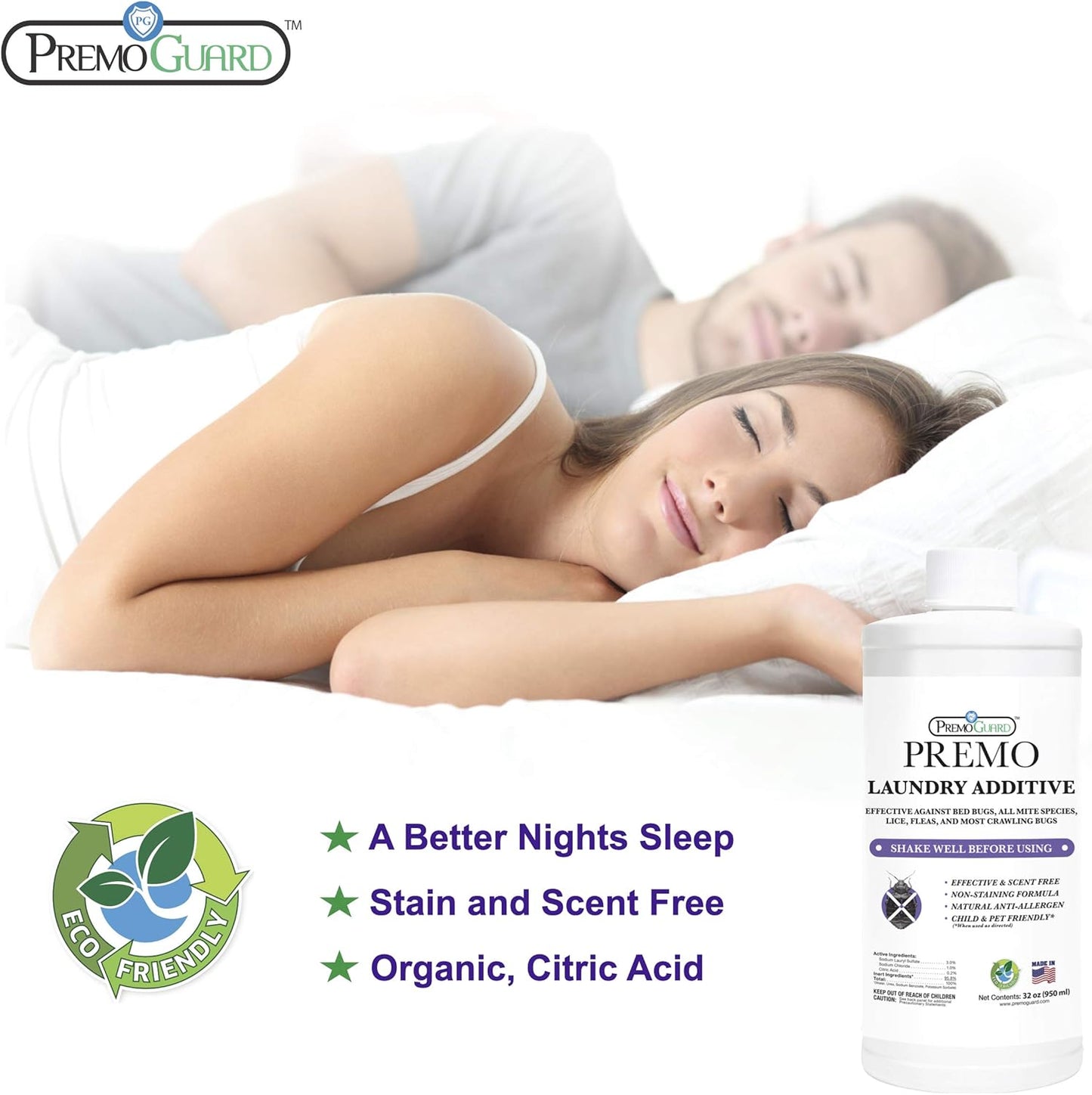 Premo Guard Bed Bug & Mite Laundry Detergent Additive 32 oz – Child & Pet Friendly – Stain & Odor Free – Best Natural Non-Toxin Treatment