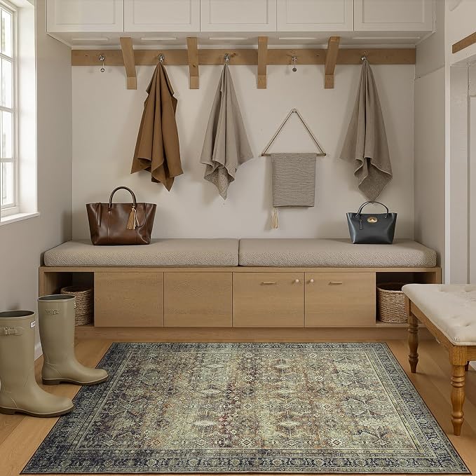 Lofus 4x6 Area Rug for Entryway,Brown Non Slip Area Rugs for Kitchen, Washablee Soft Rugs for Bedroom, Living Room, Tool Room Nursery Room