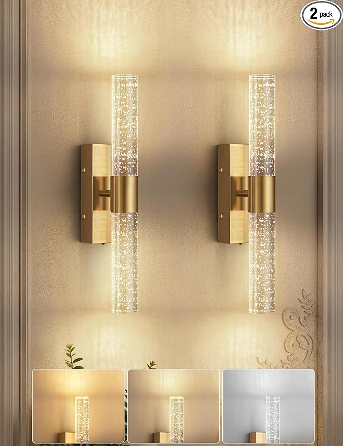JOFIOS Battery Operated Wall Sconce Set of 2,3CCT,Dimmable,10400mAh,Gold Modern Rechargeable Wall Sconce with Remote,Wireless Wall Lights for Bedroom,Living room,Hallway(15.3 inch)