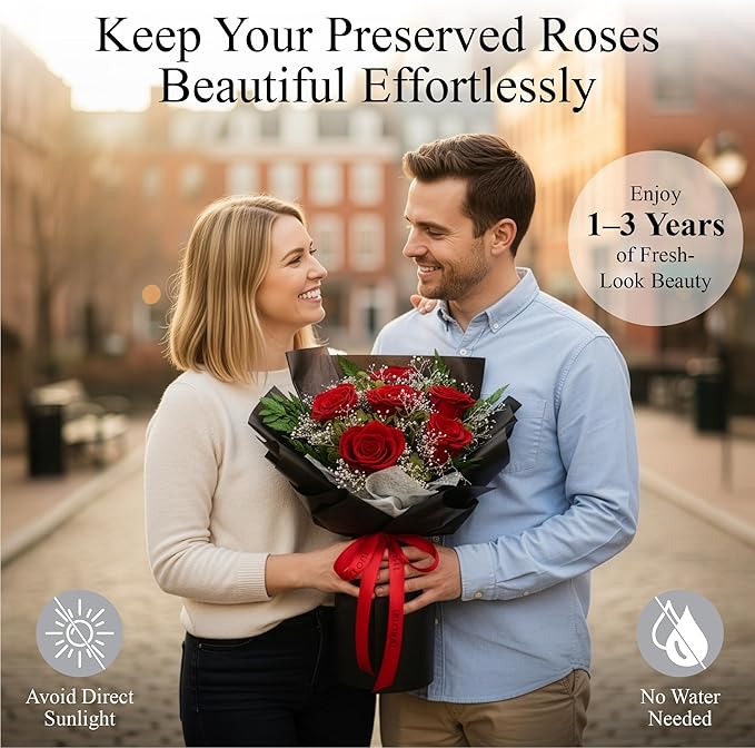TUCCI FLORAL-Forever flowers bouquet with baby’s breath, Real red roses, Gift for Mother’s Day, Birthday, Anniversary, Girlfriend Wife Grandma Her Women, preserved flowers for delivery prime tomorrow