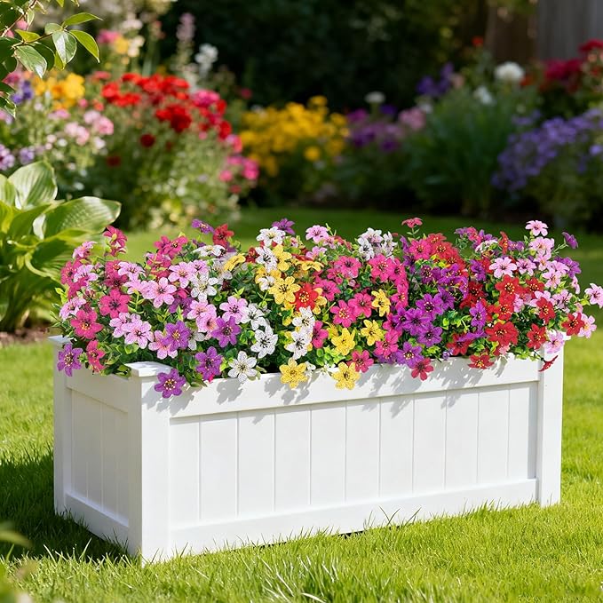 Ouddy Decor 24 Bundles Artificial Flowers for Outdoors Fake Silk Flowers Faux Plastic Plant UV Resistant for Spring Summer Porch Garden Yard Planter Wedding Indoor Outdoor Home Decoration, Multicolor