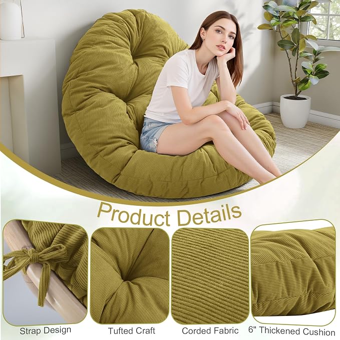 idee-home Papasan Chair Cushion, Circle Papasan Chair Cushion(Cushion Only) | Papasan Cushion with Thick Corduroy Cover, 48 x 48 Inch Cushion for Egg Chair, Light Green